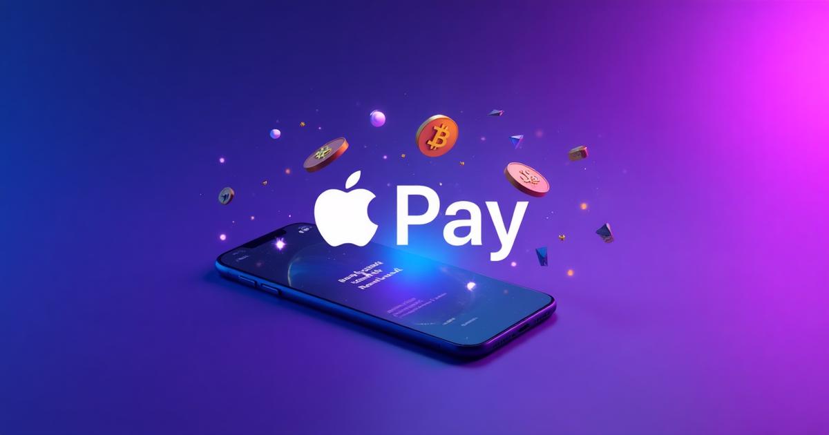 Apple Pay logo with cryptocurrency coins on smartphone showing instant crypto purchase in Australia