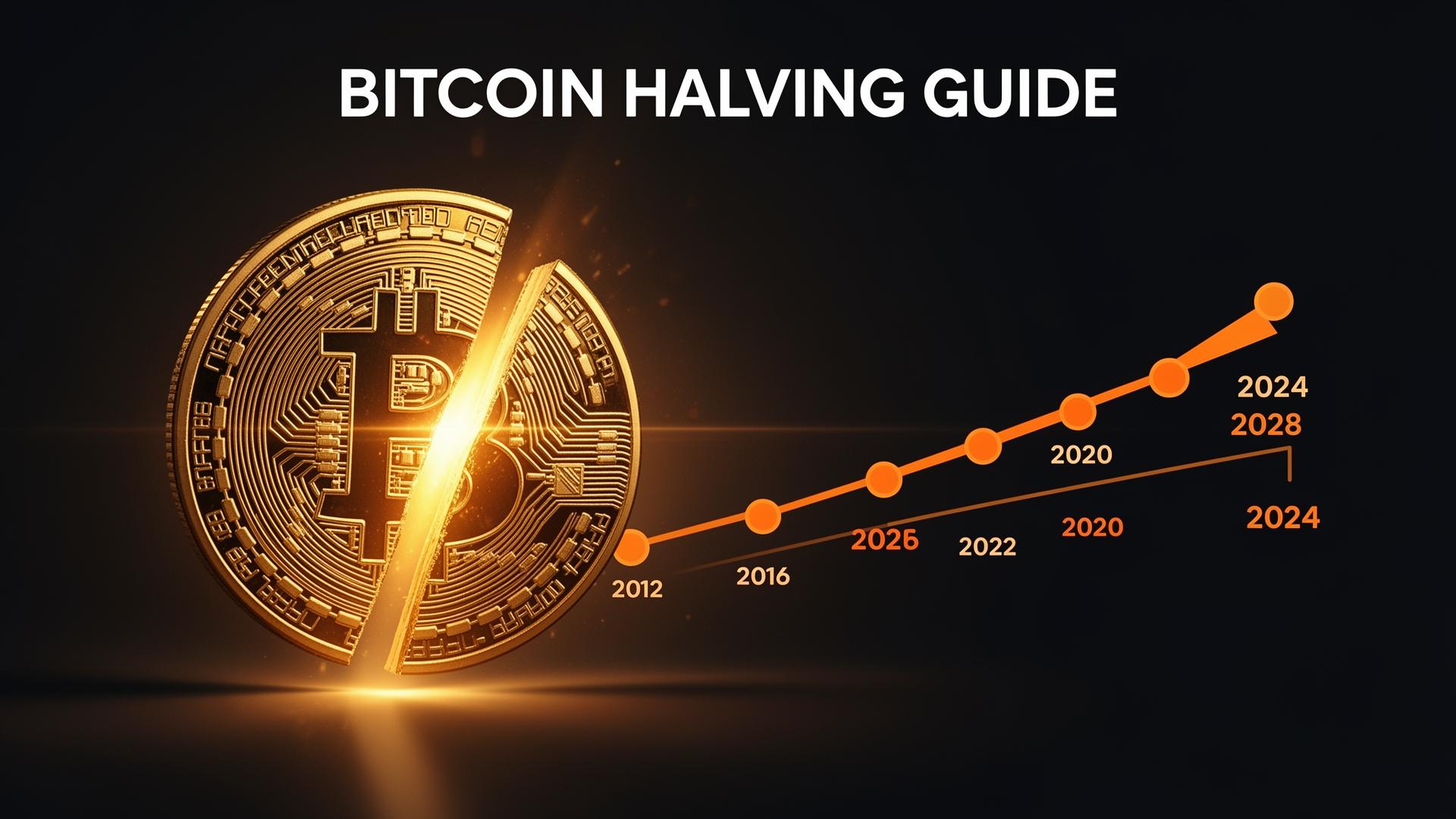 Bitcoin halving timeline showing block rewards reduction across 2012, 2016, 2020, and 2024 events
