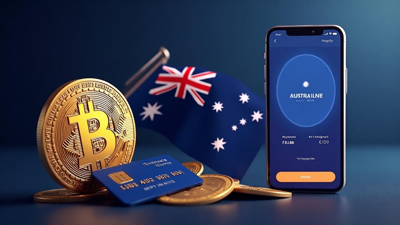 Illustrated Australian crypto exchange concept — AUD on-ramp to digital assets with a marketplace and identity check