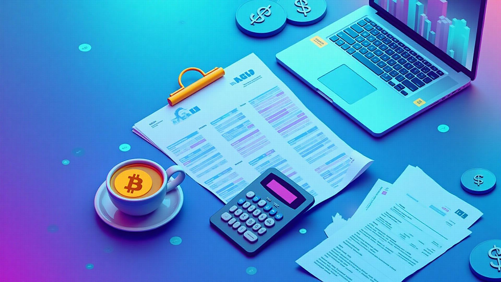 Australian tax documents with cryptocurrency coins and calculator showing crypto tax obligations for students