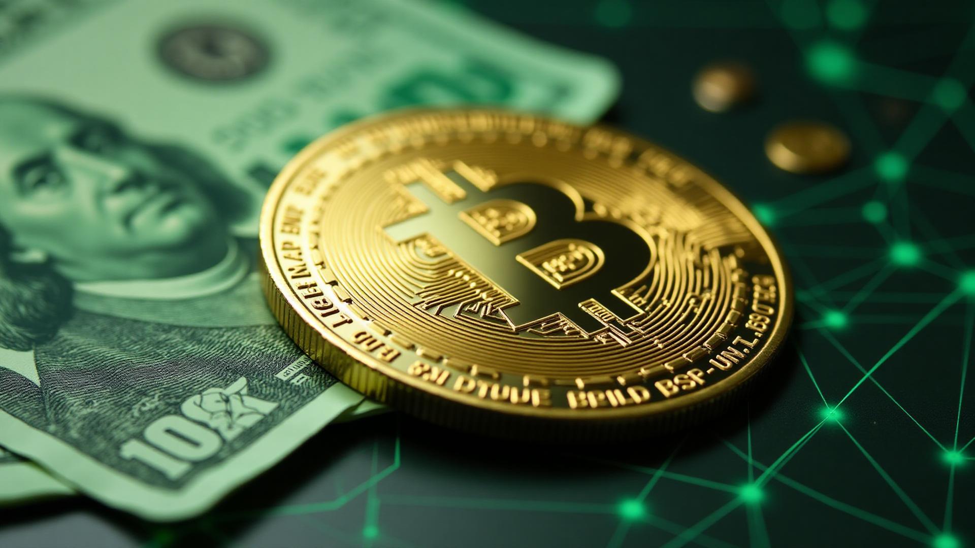 USDT Tether stablecoin with US dollar bills representing the leading stablecoin for cryptocurrency trading