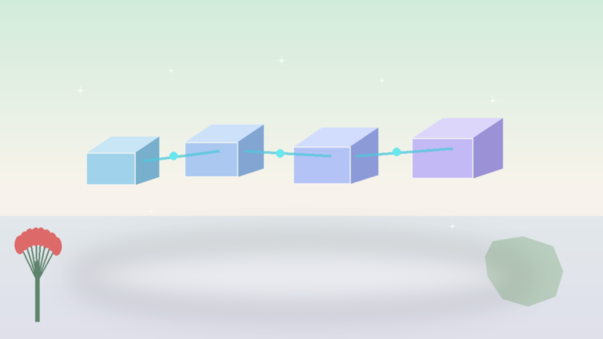 Linked blocks illustrating a blockchain shared ledger